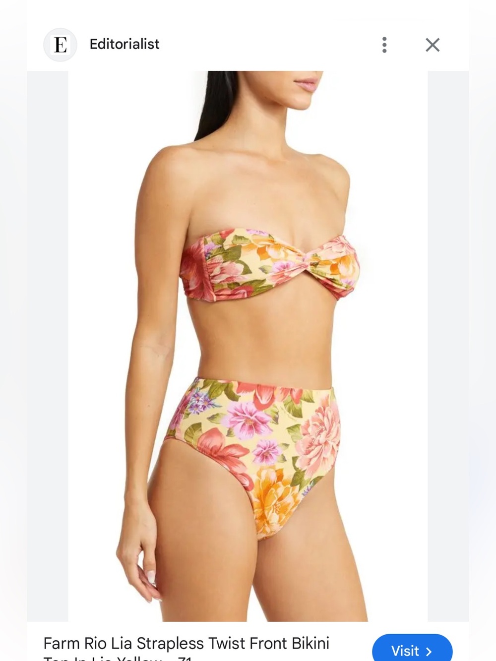 NWT Farm Rio Lia Strapless Twist Front Bikini Top In Lia Yellow Medium